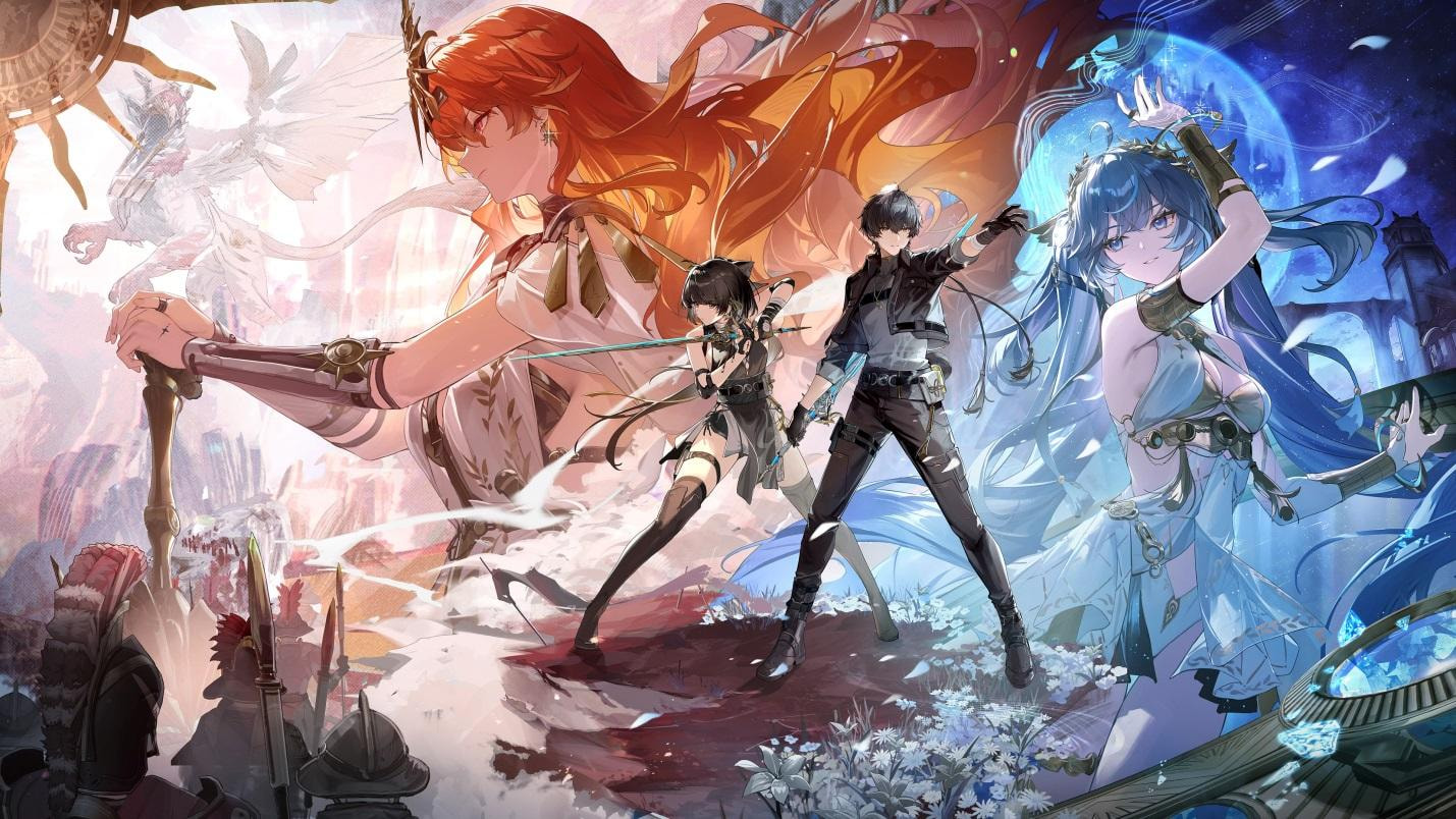 Karakter Resonator Wuthering Waves sedang bertarung di dunia Windreya dengan efek elemental yang memukau