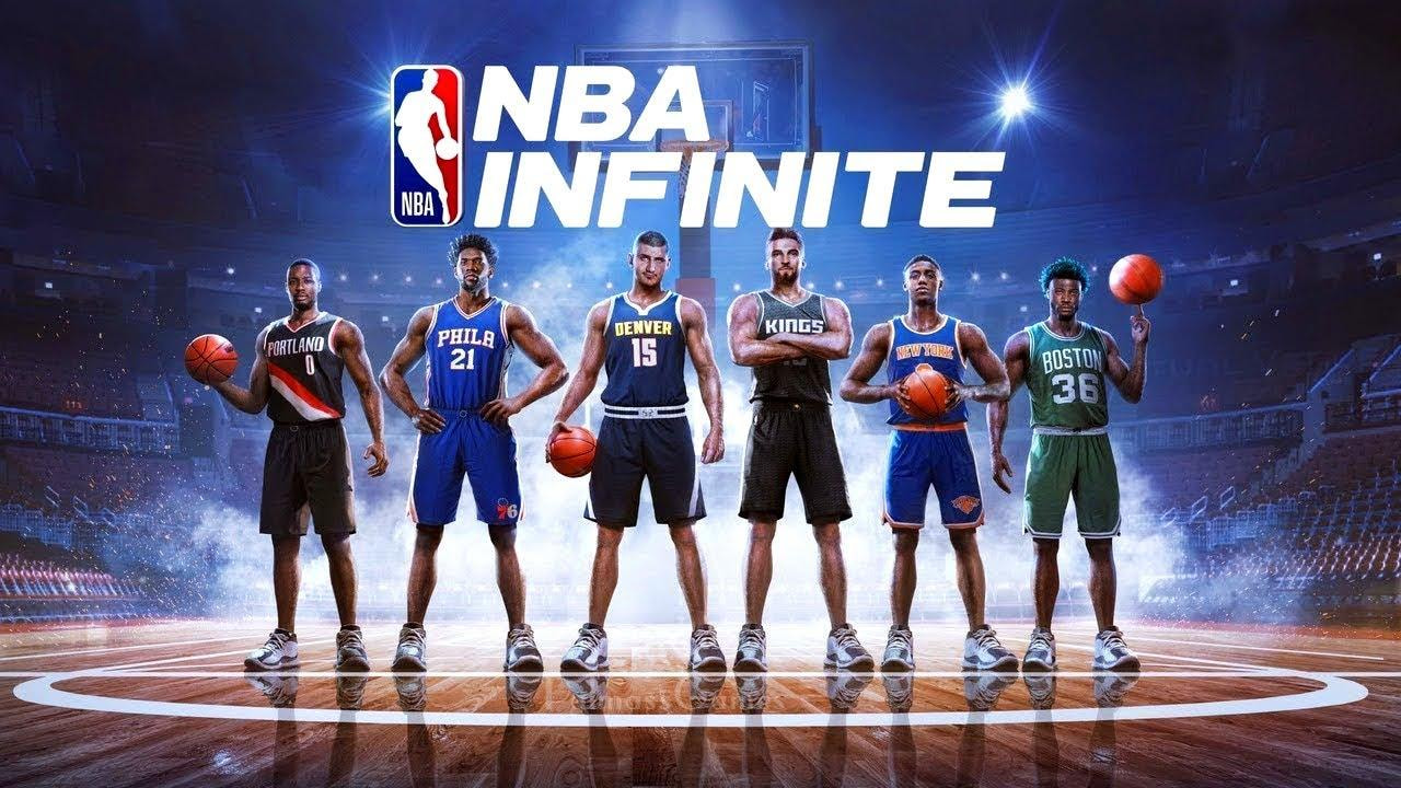 Gameplay NBA Infinite menampilkan animasi pemain basket 3D realistis dalam pertandingan PvP online di smartphone