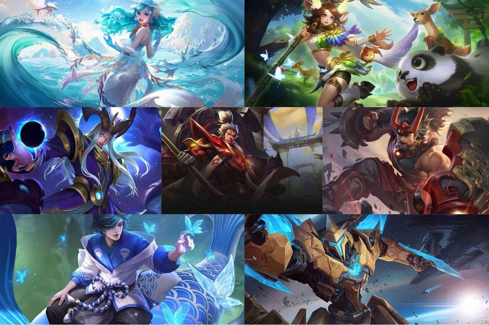 Gambar Dolia, Yaria, Donghuang, Zhang Fei, Lian Po, Zhuangzi, dan Mozi, tujuh hero Roamer terbaik di Honor of Kings, sedang beraksi di medan perang. Mereka menunjukkan kemampuan crowd control, shield, dan damage yang kuat.