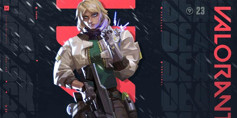 Deadlock agent Valorant dengan lengan prostetik nanowire beraksi mengunci area dengan Barrier Mesh di map kompetitif