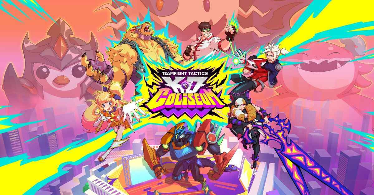 Ilustrasi arena K.O. Coliseum di Teamfight Tactics dengan tema gladiator dan champion bertarung di tengah coliseum megah