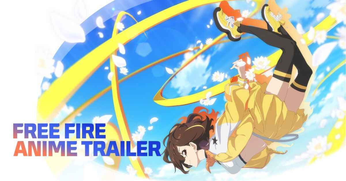 Poster resmi anime Free Fire menampilkan Kelly sebagai karakter utama dengan latar pulau Bermuda dan elemen battle royale yang intens
