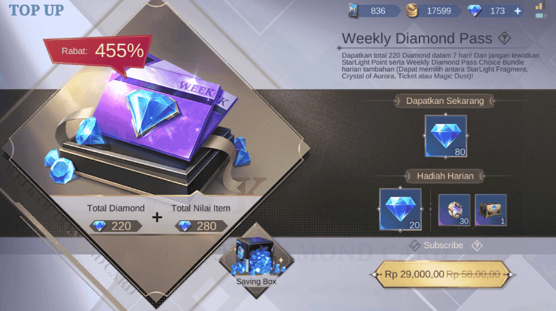 Panduan lengkap Weekly Diamond Pass Mobile Legends: Hadiah diamond, item eksklusif, dan cara pembelian yang mudah.