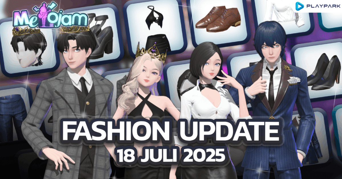 Karakter MeloJam mengenakan outfit Urban Street, Pastel Cutie, dan Summer Breeze dari fashion update 18 Juli 2025, lengkap dengan efek visual dan aksesori stylish di dalam game.