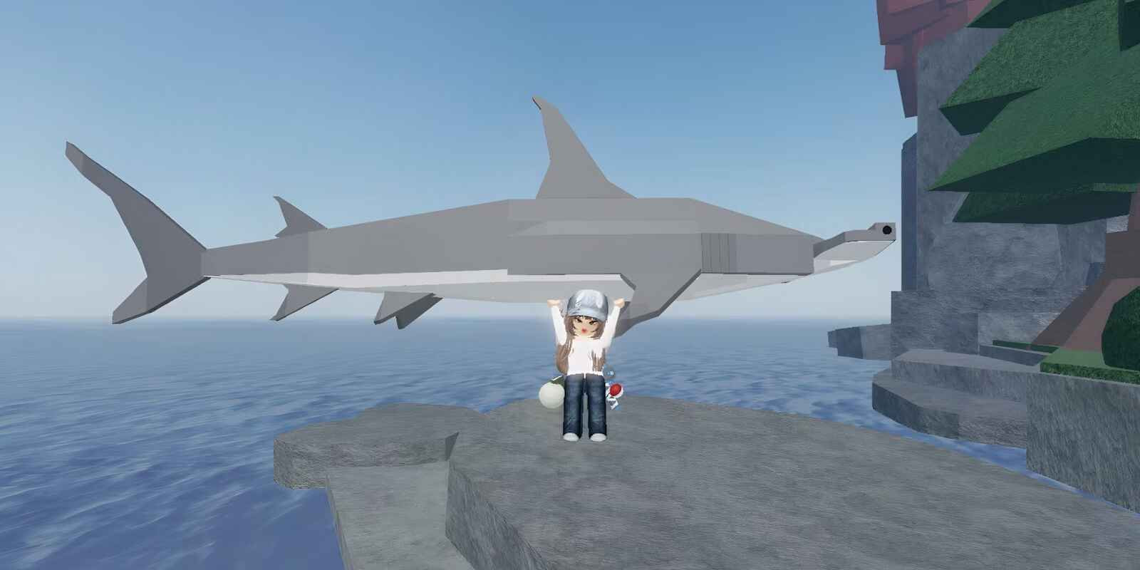 Great White Shark dan Great Hammerhead Shark dalam game Fisch Roblox 2025
