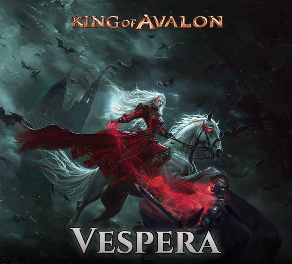 Gambar Vespera, Ratu Kegelapan dari King of Avalon, sedang menggunakan skill Shadow's Embrace di medan perang. Pasukan di belakangnya terlihat kuat dan bertahan lama.