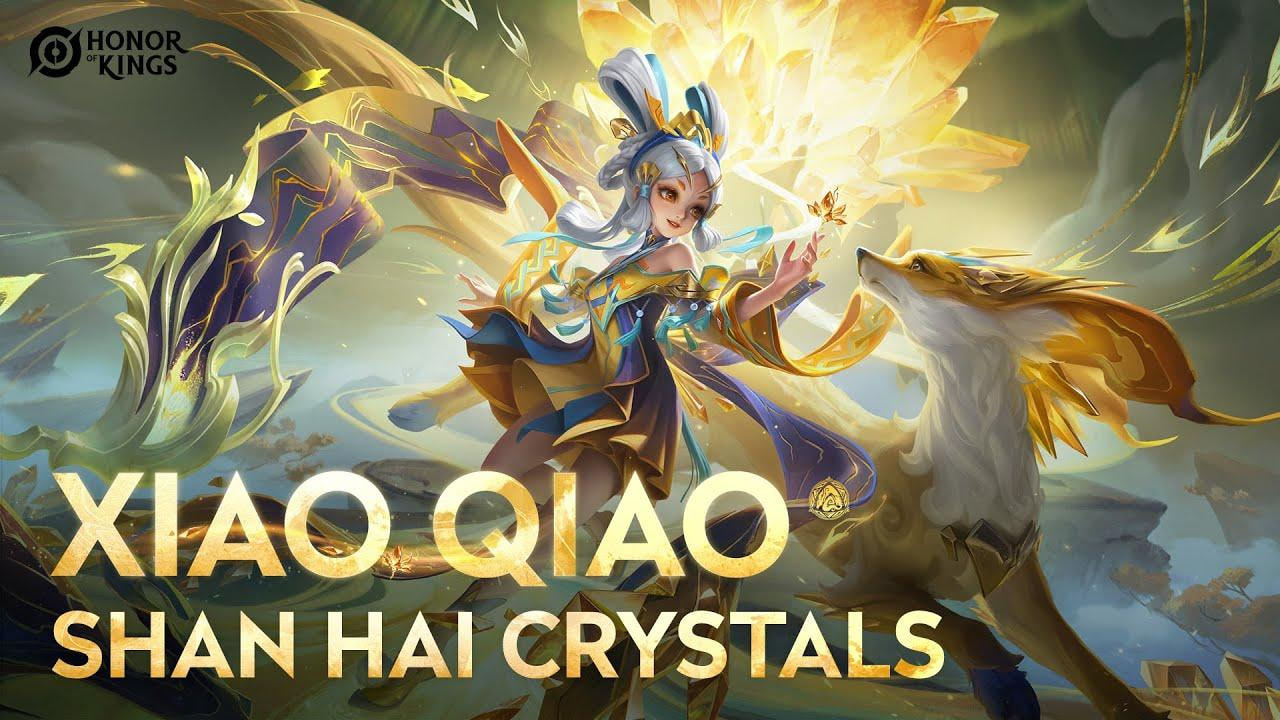 Xiao Qiao dengan Skin Shan Hai Crystals, menunjukkan desain visual mitologi Tiongkok yang memukau dan efek animasi keterampilan yang epik di Honor of Kings.