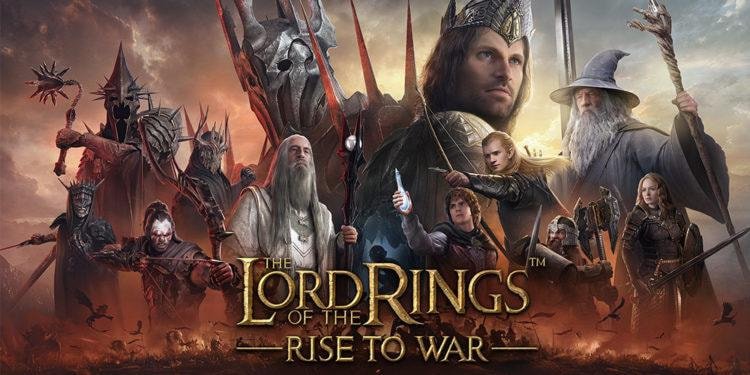 Ilustrasi gameplay The Lord of the Rings: Rise to War menampilkan peta wilayah, komandan, dan sumber daya dalam game strategi real-time.
