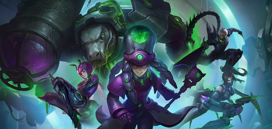 Skin Venom Mobile Legends: Tampilan menakutkan dengan efek racun yang mematikan. Temui hero-hero seperti Hanabi, Dyroth, Grock, Angela, Harley, dan Gusion dengan skin epik ini!