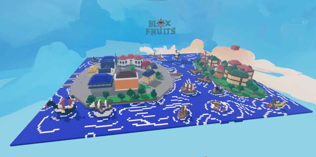 Peta Blox Fruits dengan lokasi grinding, NPC, dan tempat rahasia.