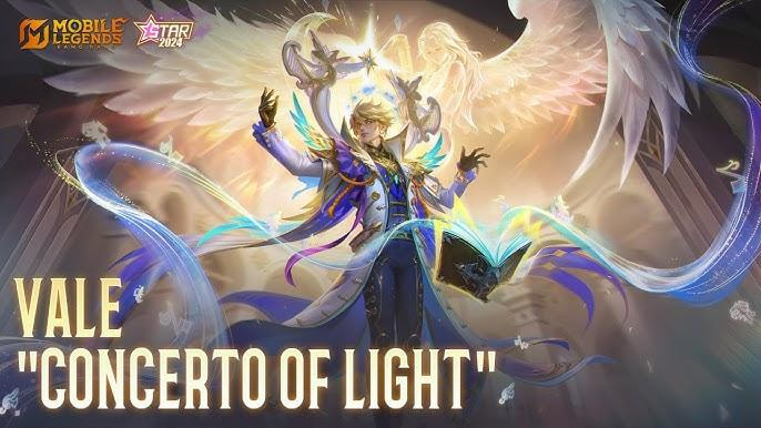 Skin Concerto of Light Vale Mobile Legends 2024 - Vale dengan desain elegan ala maestro orkestra, efek cahaya memukau, dan animasi spesial yang memperindah gameplay.