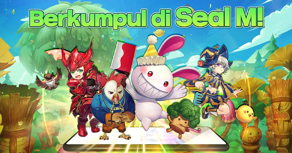 Seal M dengan latar belakang server baru Duran dan Arus, menampilkan hadiah in-game dan fitur transfer karakter.