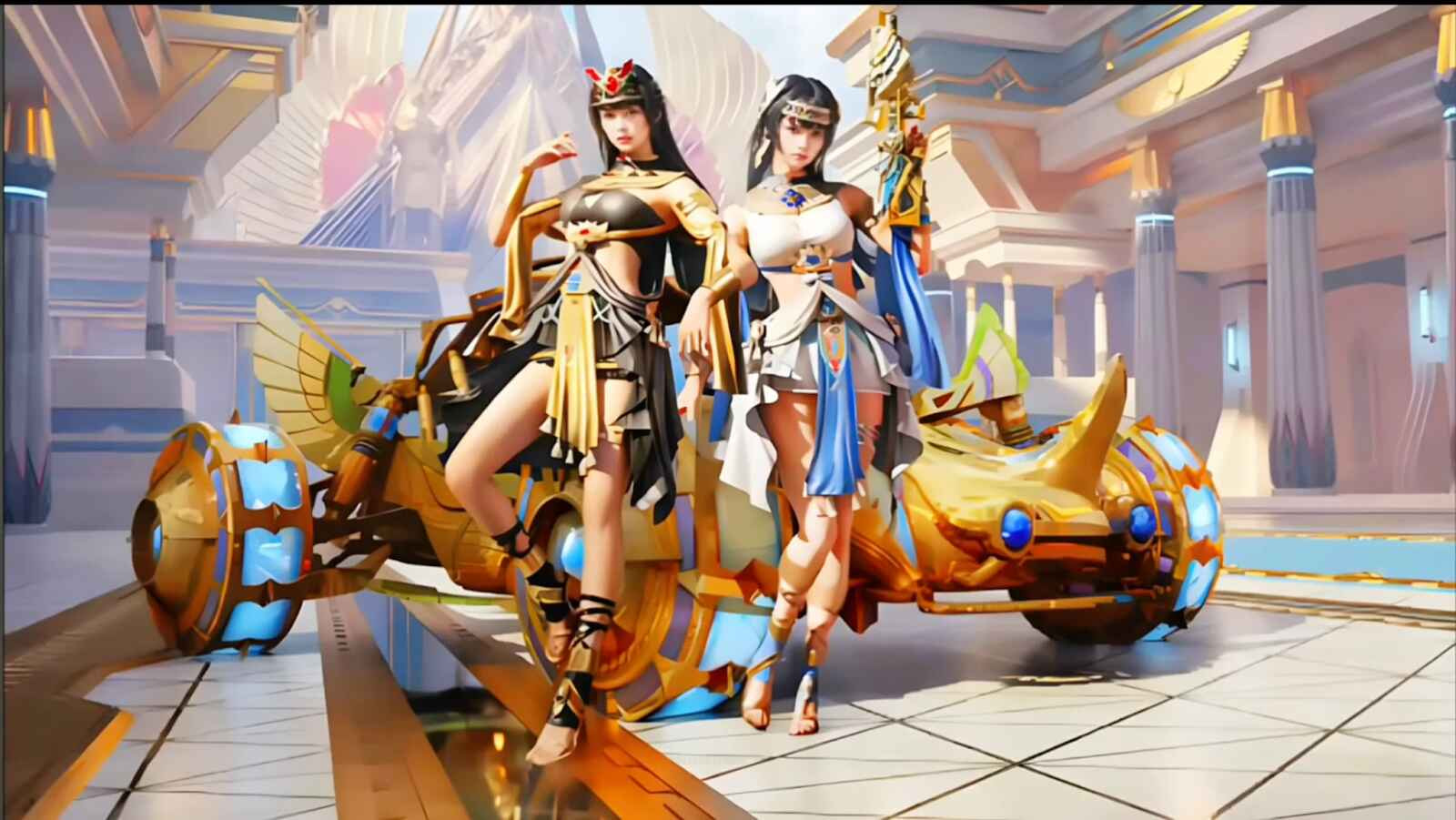 Royale Pass A12 PUBG Mobile dengan tema Mesir Kuno, menampilkan kostum Cleopatra, Firaun, dan skin senjata P90 bertema piramida eksklusif.