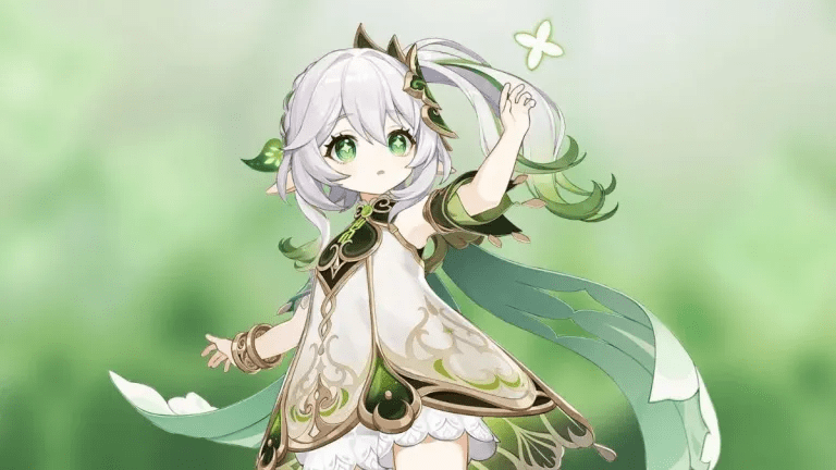 Nahida Genshin Impact, Archon Dendro dari Sumeru dengan elemen tanaman yang sedang mengaktifkan Elemental Skill di tengah hutan Sumeru.