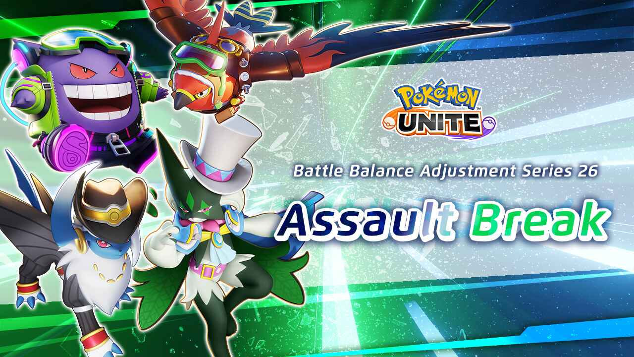 Ilustrasi pembaruan Pokémon UNITE 1.18.1.2 dengan perubahan buff dan nerf Pokémon, kehadiran Suicune, mode First to 500, serta kembalinya Remoat Stadium di game.