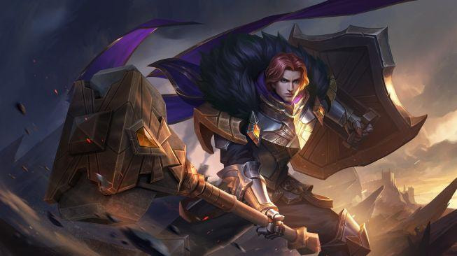 Tigreal Mobile Legends sedang menggunakan ultimate Implosion di tengah teamfight, memimpin tim sebagai tank dan inisiator utama
