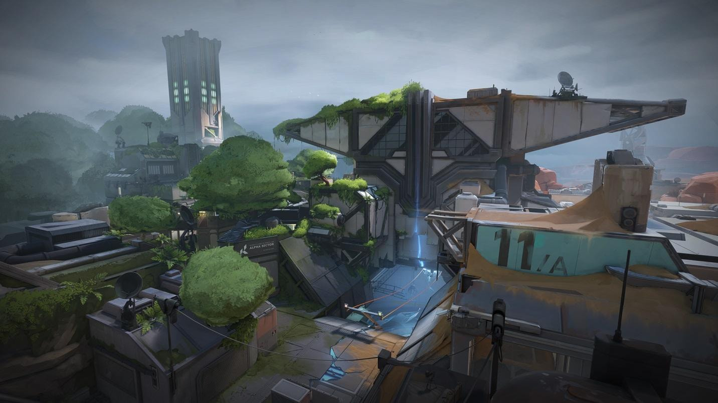 Tampilan map Fracture di Valorant dengan struktur berbentuk H, zipline bawah tanah, dan empat quadrant utama yang merepresentasikan desain taktis dan lore Everett-Linde.