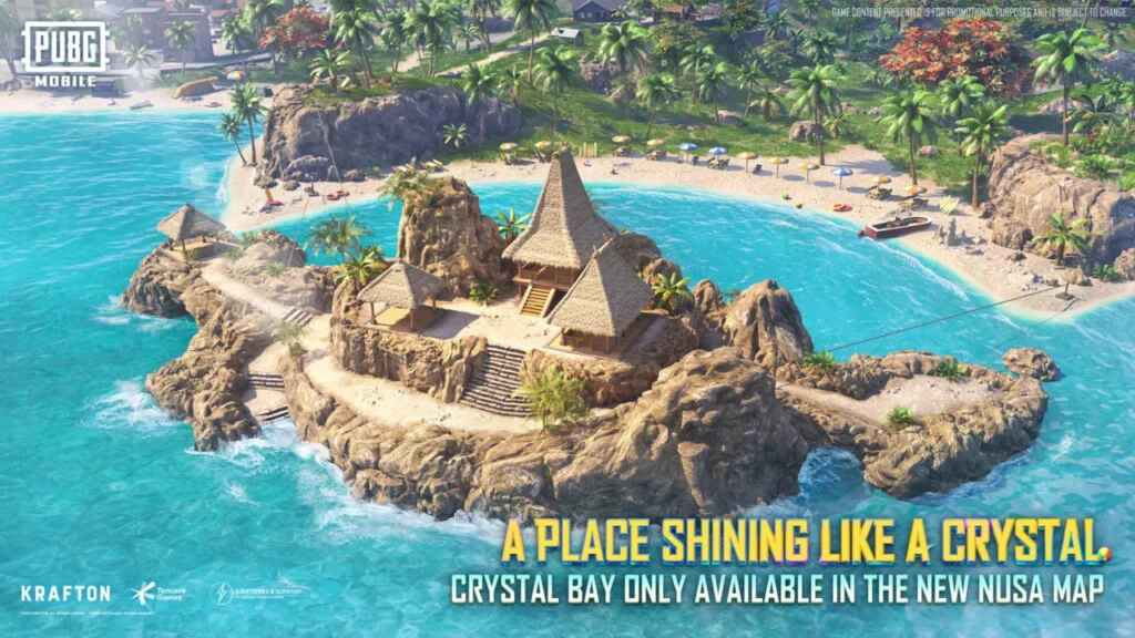 Ilustrasi Map Nusa PUBG Mobile dengan area looting populer, fitur zipline dan gedung Science Center terlihat dalam visual peta 1x1 km penuh aksi.