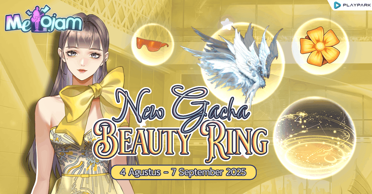 Tampilan antarmuka event Beauty Ring di Melojam dengan roda spin dan daftar hadiah fashion UR eksklusif