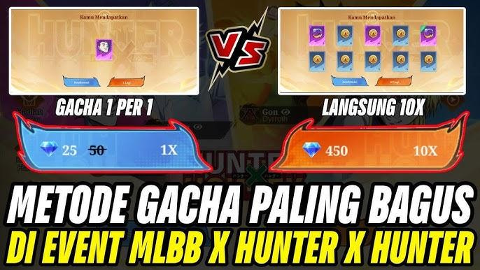 Event gacha Hunter x Hunter di Mobile Legends, skin eksklusif untuk Cecilion, Harith, Dyrroth, dan Julian dengan efek skill unik, diskon harian, dan tips hemat untuk pemain.