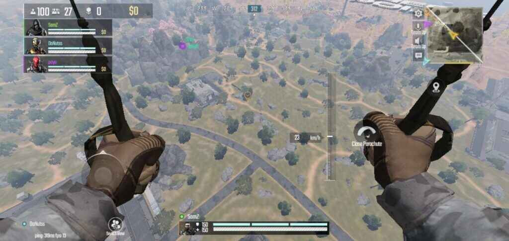 Ilustrasi karakter Blood Strike sedang terjun dari pesawat menuju zona pendaratan dalam mode battle royale