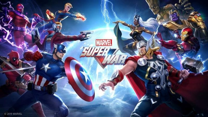 lustrasi karakter-karakter ikonik Marvel seperti Iron Man, Thor, dan Black Panther dalam game Marvel Super War
