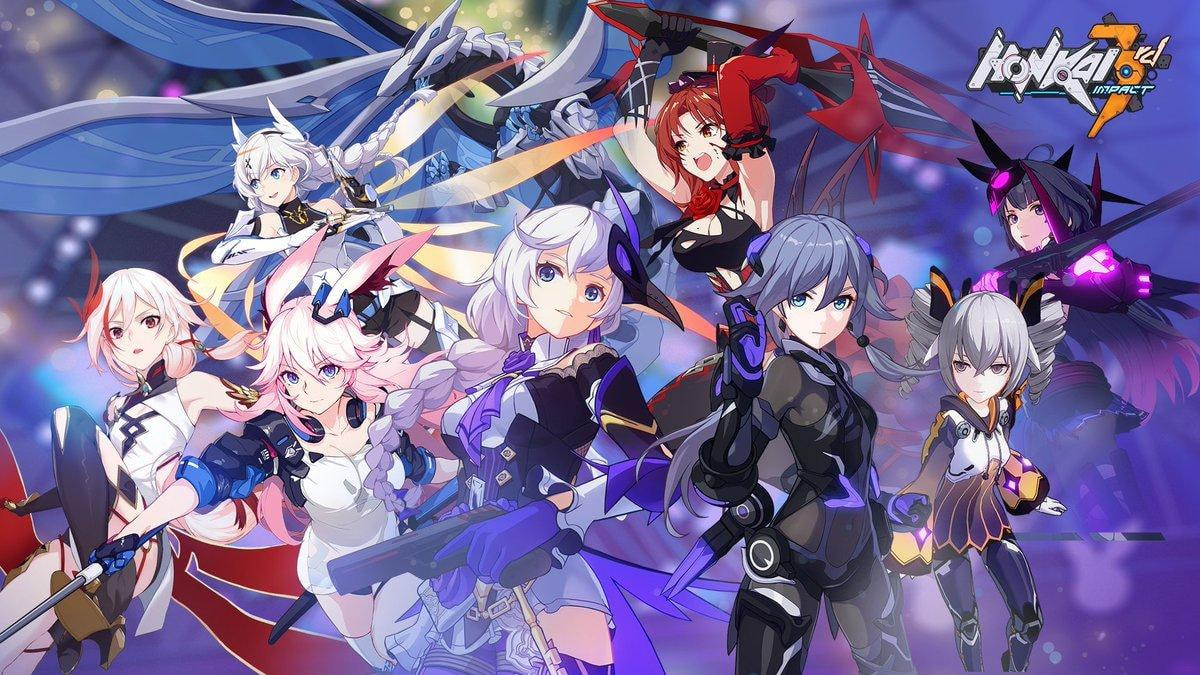 Honkai Impact 3 dengan Valkyrie bertarung melawan musuh di medan pertempuran real-time, menampilkan skill dan efek Time Fracture.