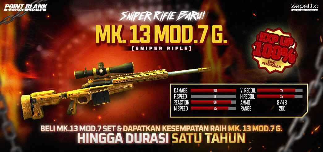 Tampilan senjata Mk.13 Mod.7 Gold di game Point Blank