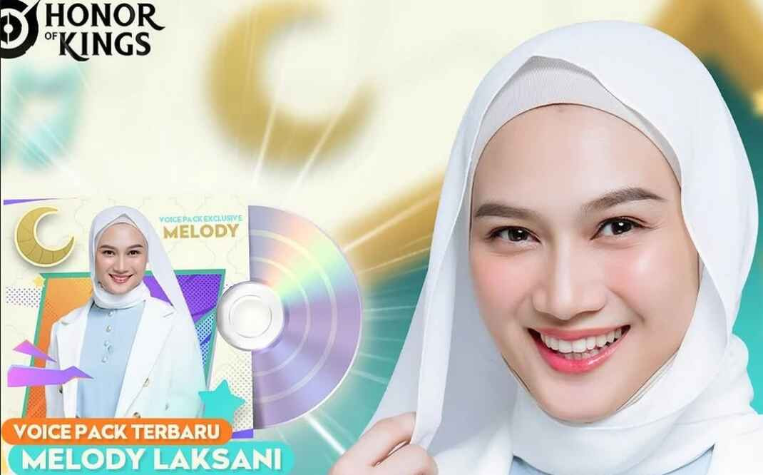 Poster event spesial Ramadhan 2025 Honor of Kings dengan Melody eks JKT48 sebagai pengisi suara, menampilkan nuansa lokal dan hadiah eksklusif.