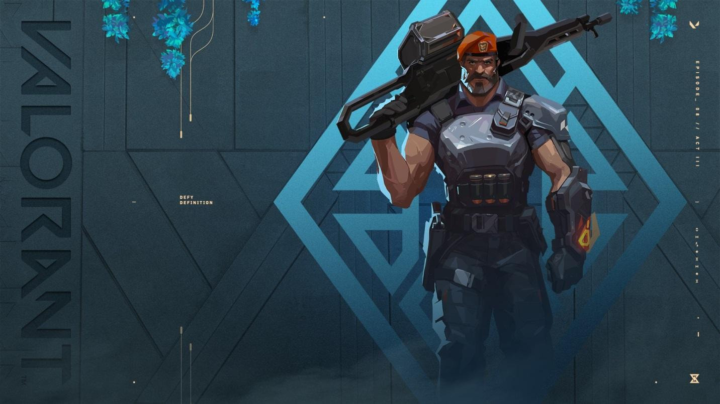 Brimstone di Valorant, komandan taktis dengan kemampuan untuk mengontrol area dan memberikan dukungan strategis kepada tim, termasuk kemampuan Stim Beacon, Incendiary, Sky Smoke, dan Orbital Strike.