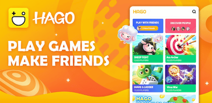 Ilustrasi fitur sosial di Hago, termasuk chat, voice call, live streaming, dan fitur teman sekitar yang membantu memperkaya pengalaman bermain dan bersosialisasi.